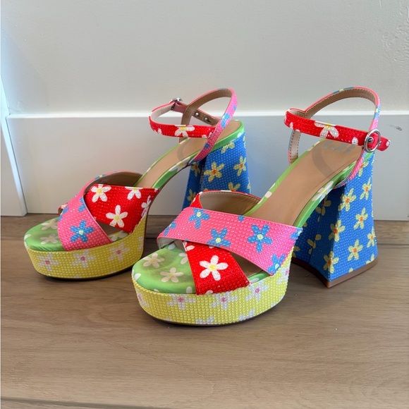Giani Bernini Shoes - GB Ulti-Mate Floral Rainbow Rhinestone Platform Sandals Sz 8 Ankle Strap